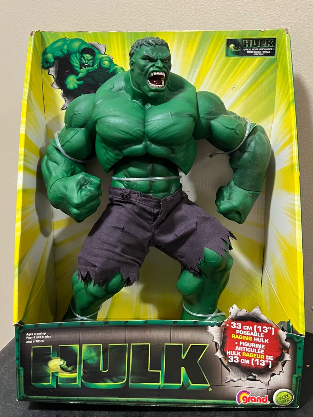 Marvel Hulk 13" 2003 Vintage Green Poseable Action Figure New In Box